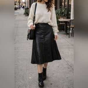 Vintage Free People Black Leather Skirt | 80s Boho Retro | Size 3